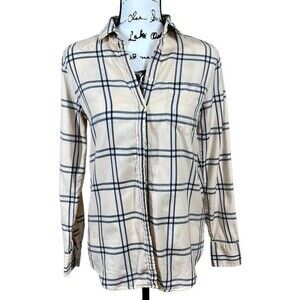J. Crew beige button up shirt women plaid collar button down top size XS